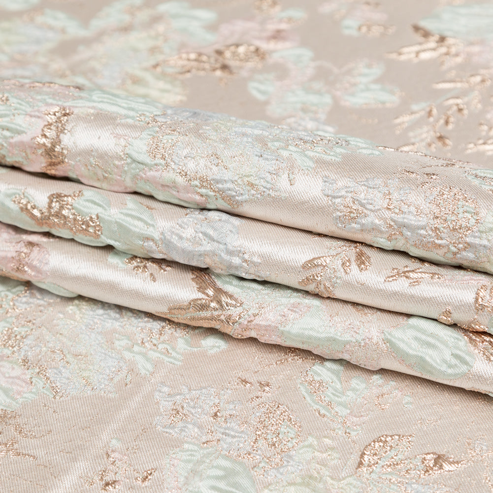 Metallic Bright Gold, Milky Green and Icelandic Blue Floral Luxury Brocade