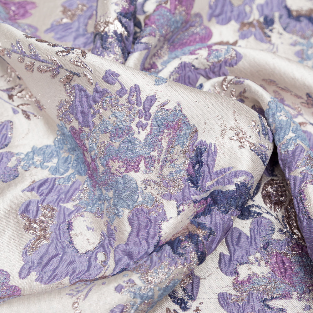 Metallic Champagne, Rainy Day and Deep Wisteria Floral Luxury Brocade