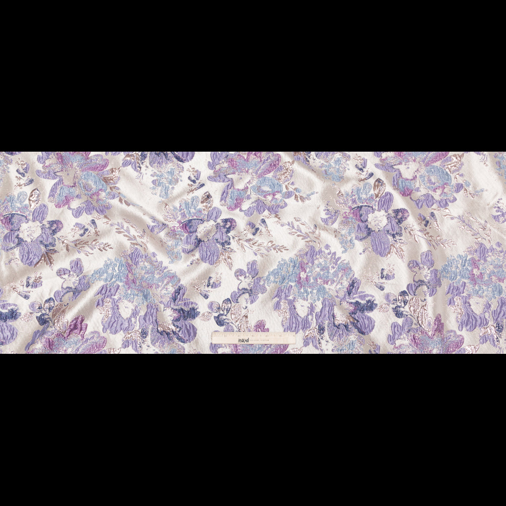 Metallic Champagne, Rainy Day and Deep Wisteria Floral Luxury Brocade