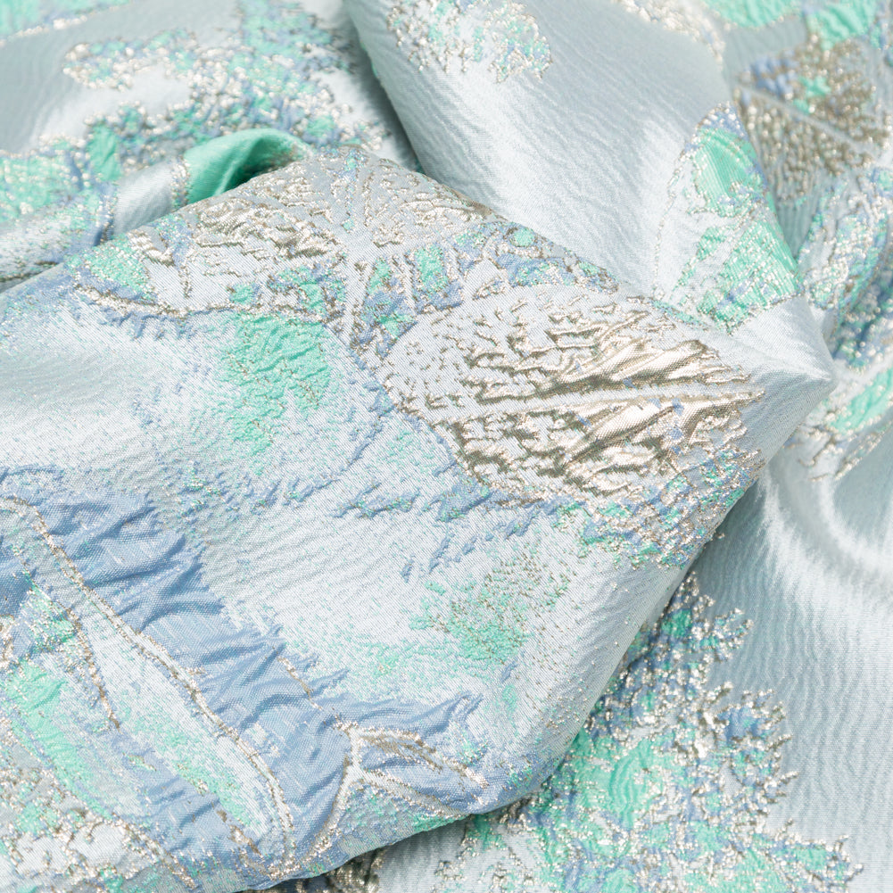 Metallic Golden Egg, Pearl Blue and Neptune Green Floral Luxury Brocade