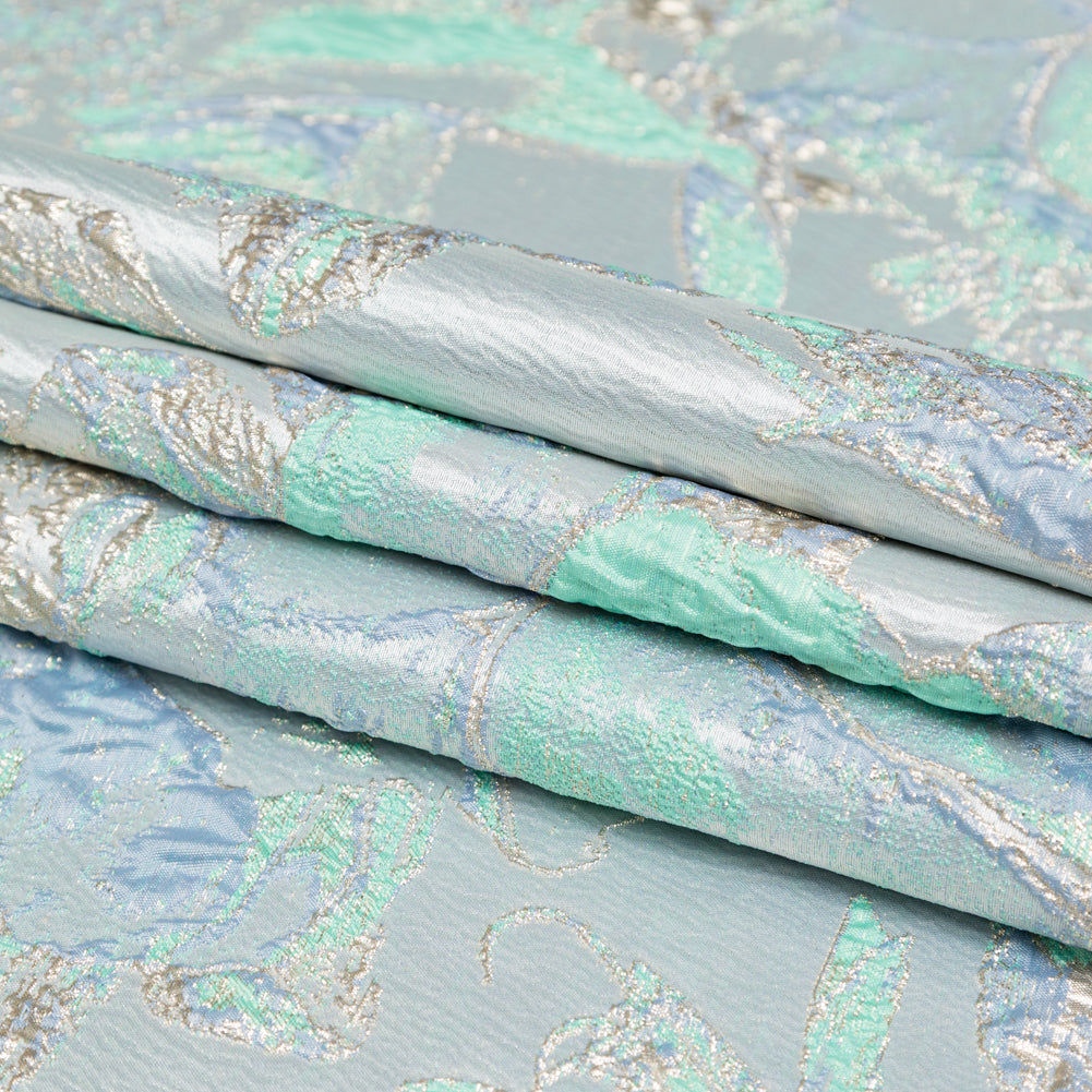 Metallic Golden Egg, Pearl Blue and Neptune Green Floral Luxury Brocade