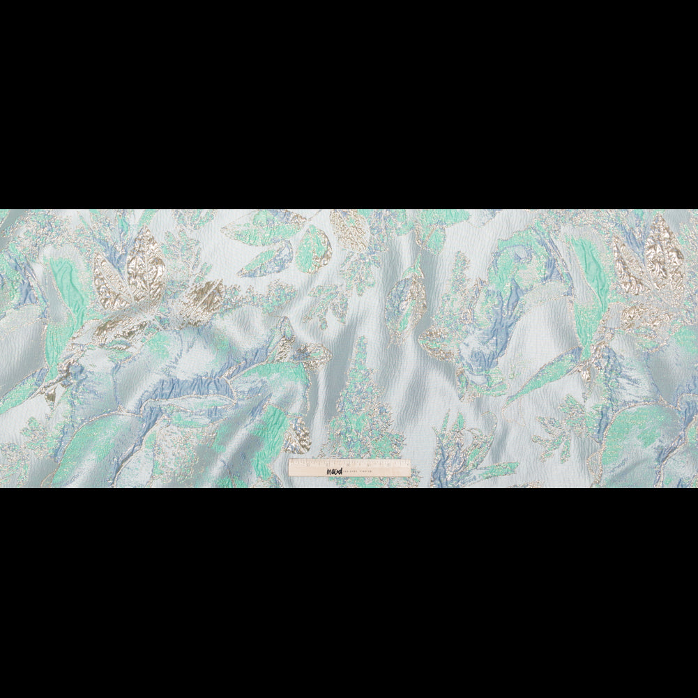 Metallic Golden Egg, Pearl Blue and Neptune Green Floral Luxury Brocade