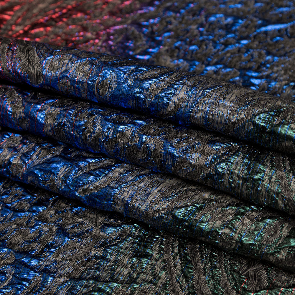 Metallic Space Cherry, Blue Morpho and Emerald Abstract Ombre Luxury Brocade