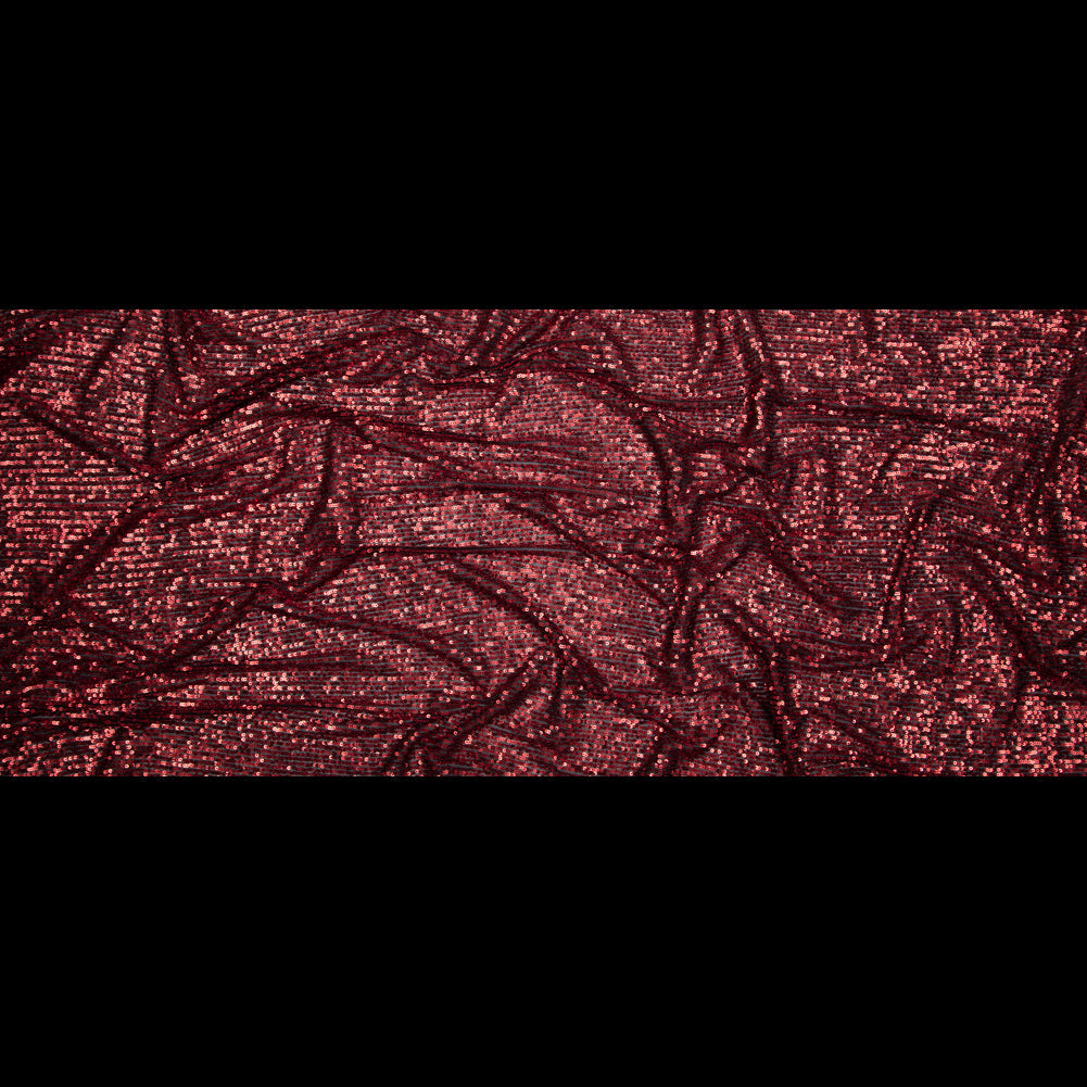 Red Striped Baby Sequins on Black Stretch Mesh