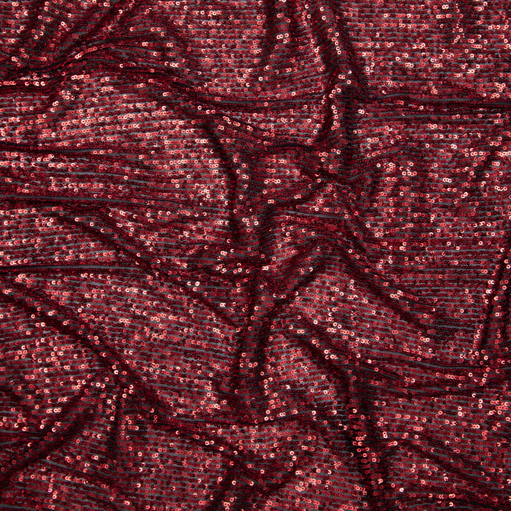 Red Striped Baby Sequins on Black Stretch Mesh