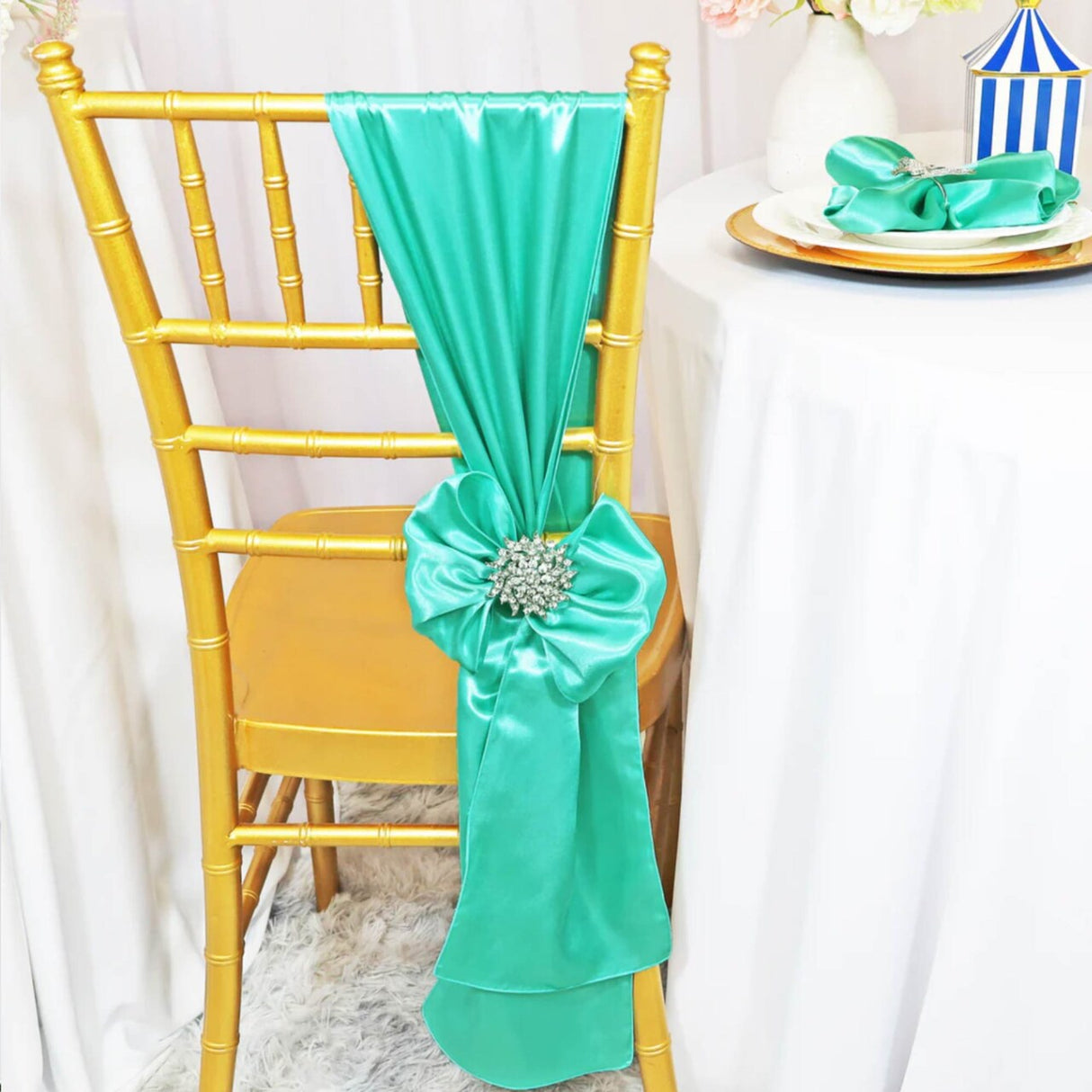 10 Pieces Satin Chair Sashes 8 by 108 inches Tiff Blue Or Aqua Blue