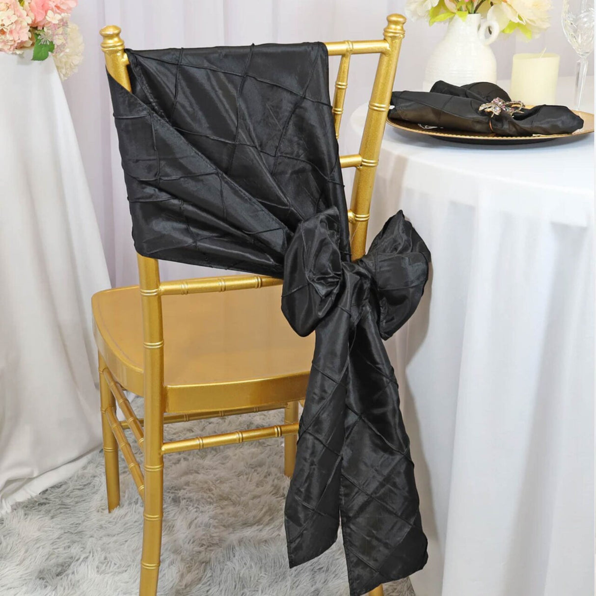 10 Pieces Chic 9.5 by 108 inch Pintuck Taffeta Chair Sashes Black