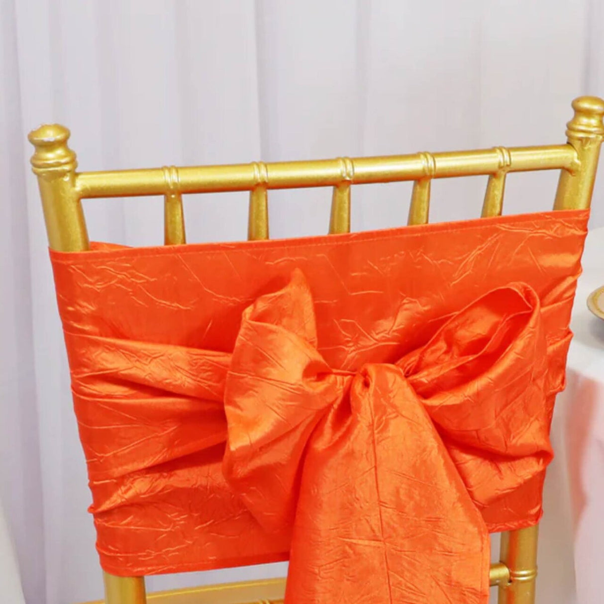 10 Pieces Crushed Taffeta Chair Sashes 9.5 x 108 inches Orange Vibrant Charm