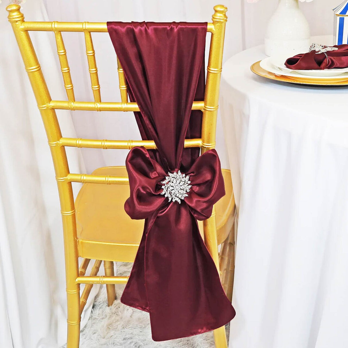 10 Pieces Burgundy Satin Chair Sashes Elegant 8"x108" Event Decor