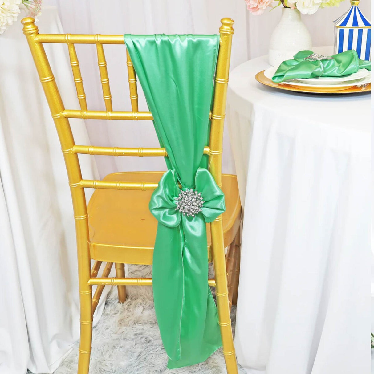 10 Pieces Sage Green Satin Chair Bands, 8"x108" Premium Event Sashes