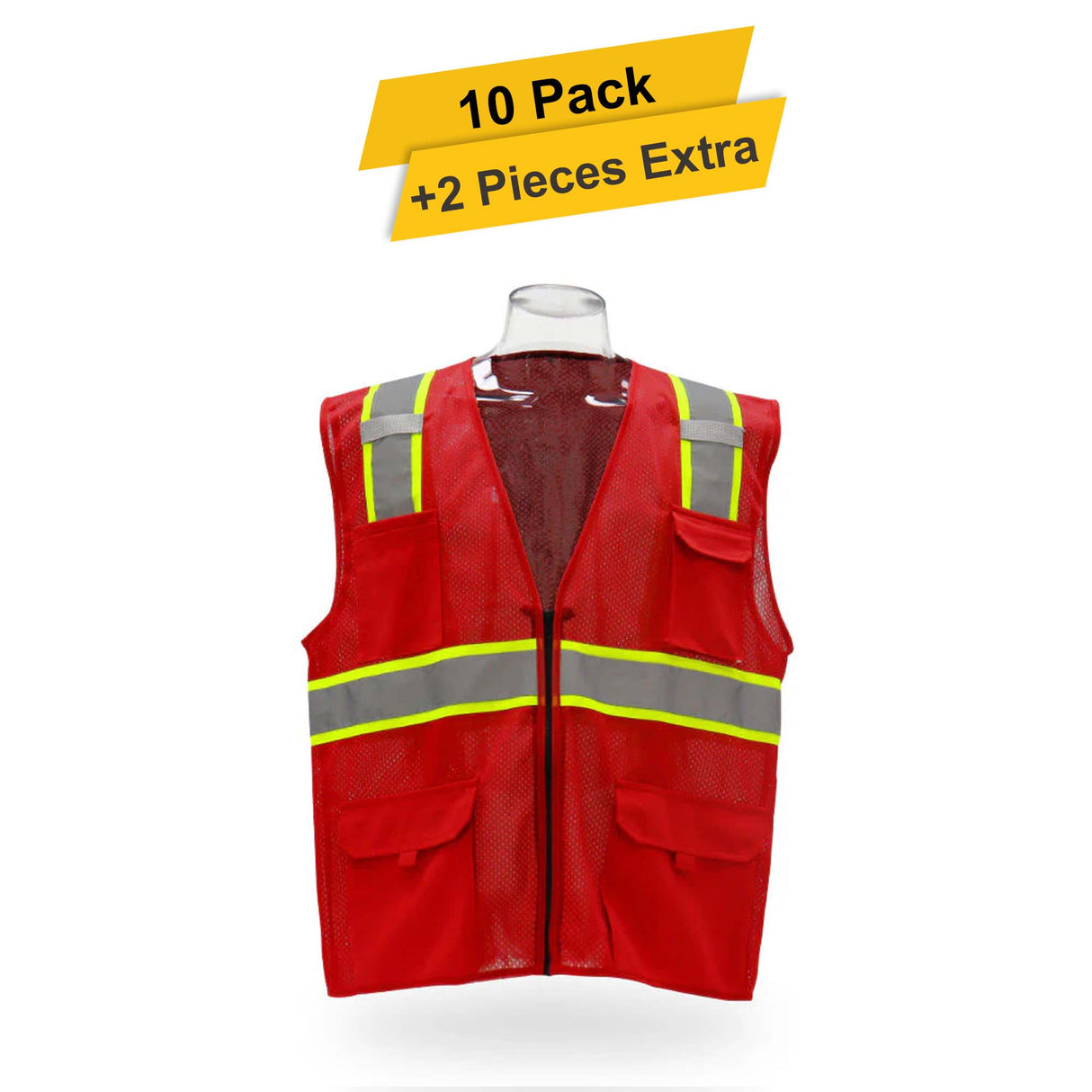 Multi pocket Safety Vest 10 Pack 100% polyester