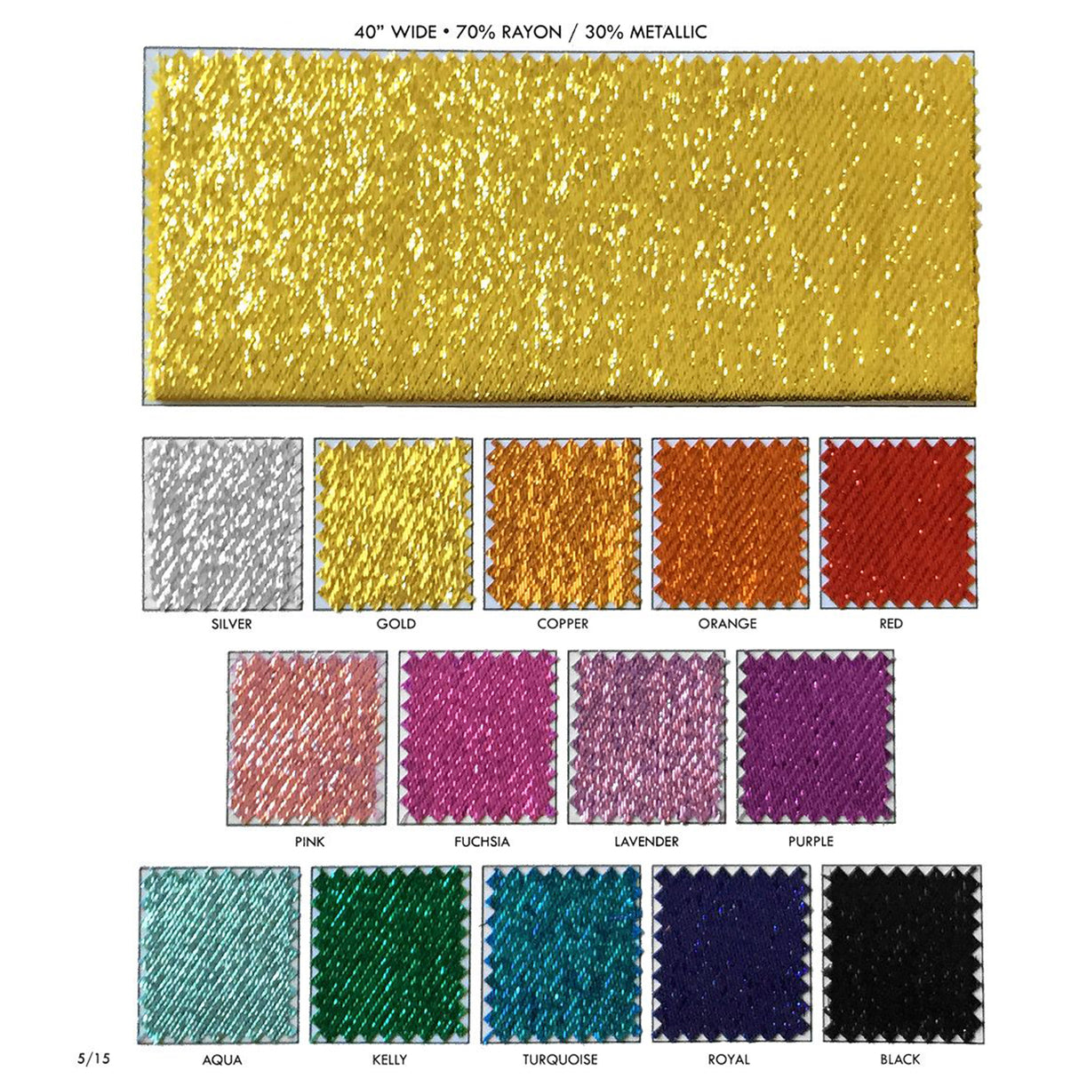 Satin Lame Polyester Metallic Fabric - Black, Copper, Fuchsia, Gold, Kelly, Lavender, Orange, Purple, Red, Royal, Silver, Turquoise, 44" Width (1 Yard)