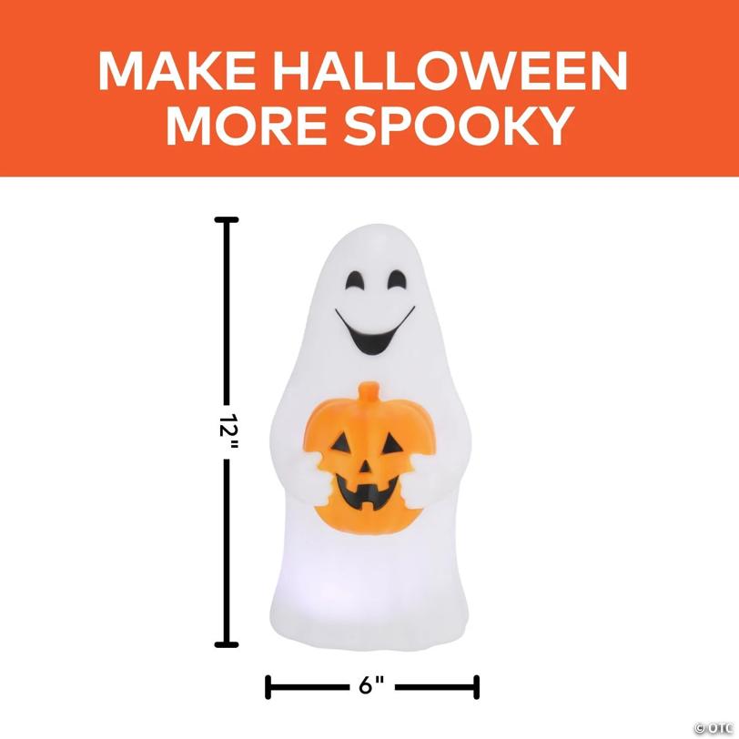 12" Light-Up LED Ghost with Jack-O'-Lantern Blow Mold Figure Halloween Decoration