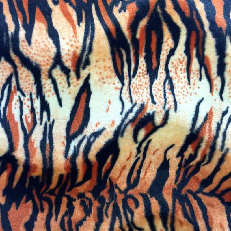 Orange Velboa Fur Tiger Animal Short Pile Fabric,
