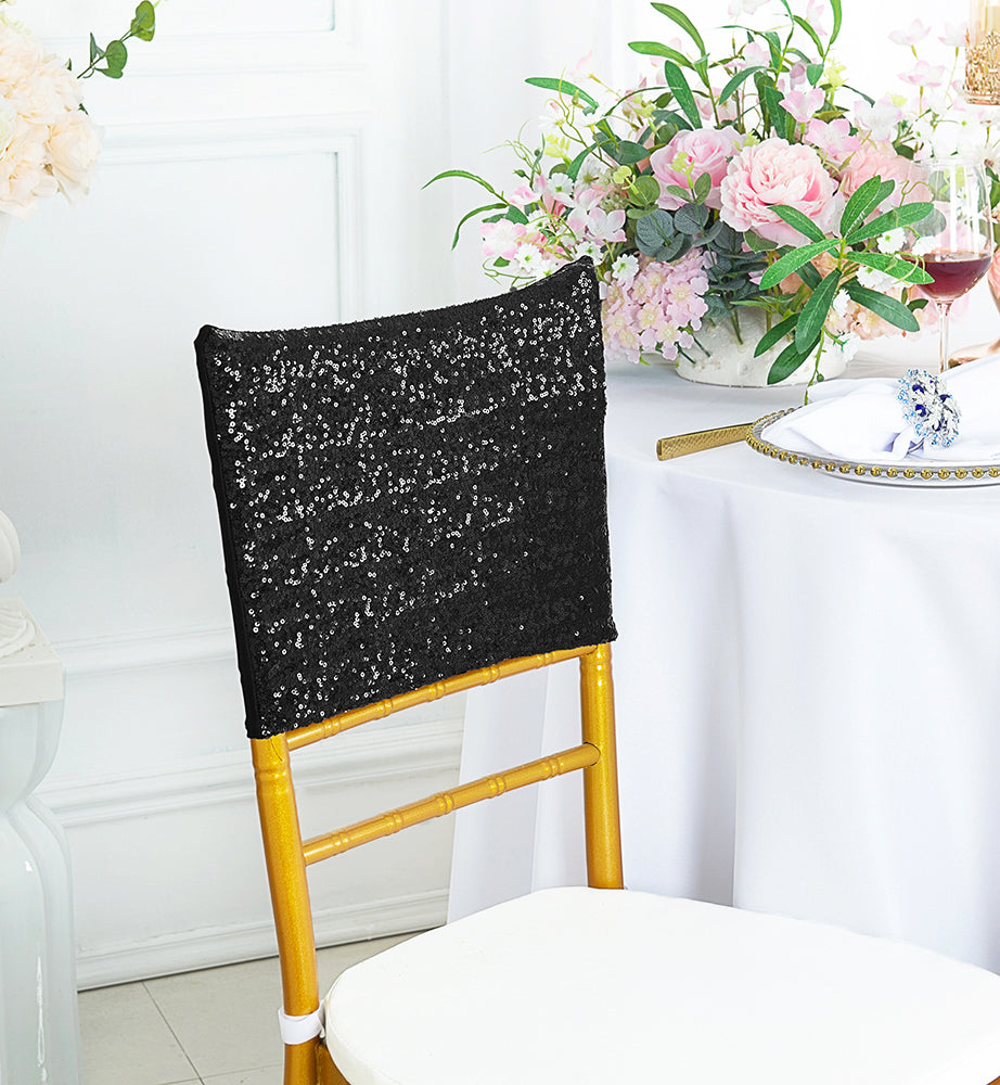 Sequin Spandex Chair Cap Black 13.5x10