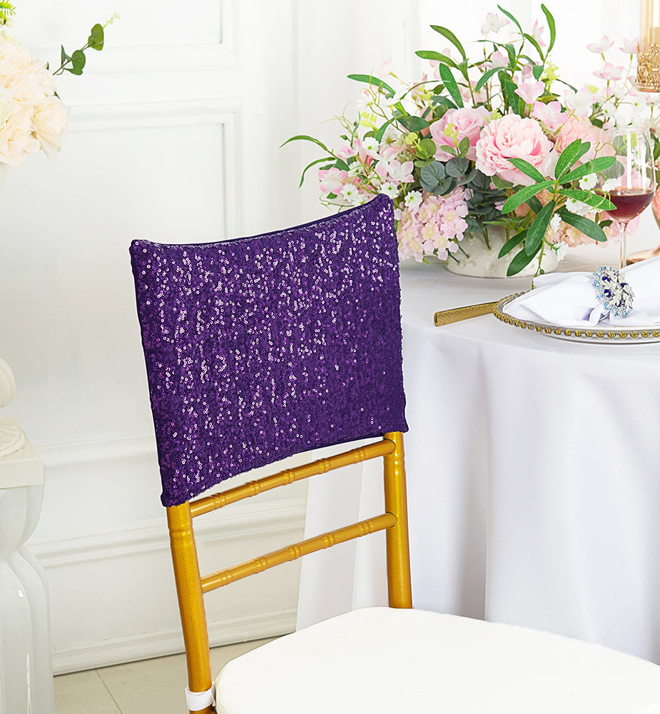 Sequin Spandex Chair Cap Eggplant 13.5x10