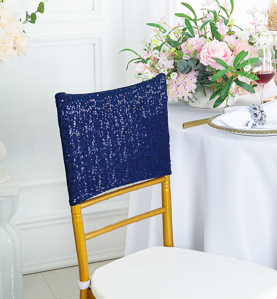Sequin Spandex Chair Cap Navy Blue 13.5x10