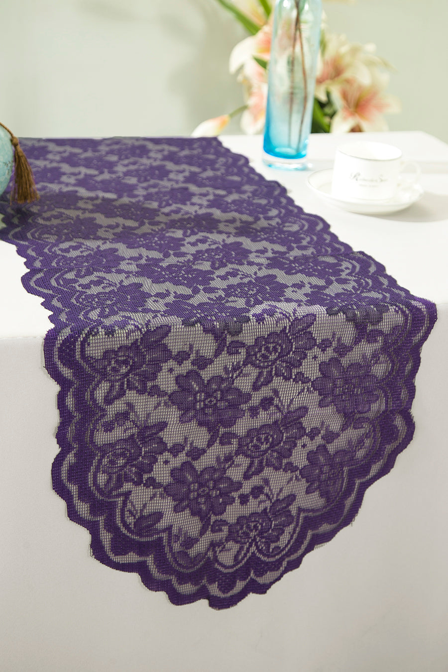 Lace Table Runner 13.5x108 Eggplant