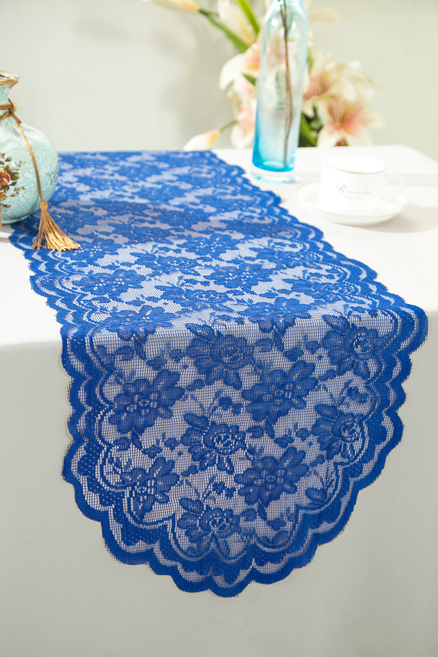Lace Table Runner 13.5x108 Royal Blue