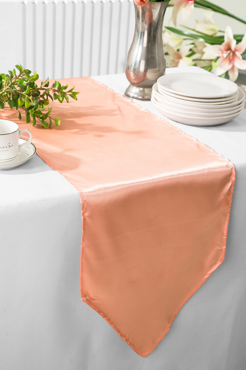 Satin Table Runner 13.5x108 Apricot/Peach