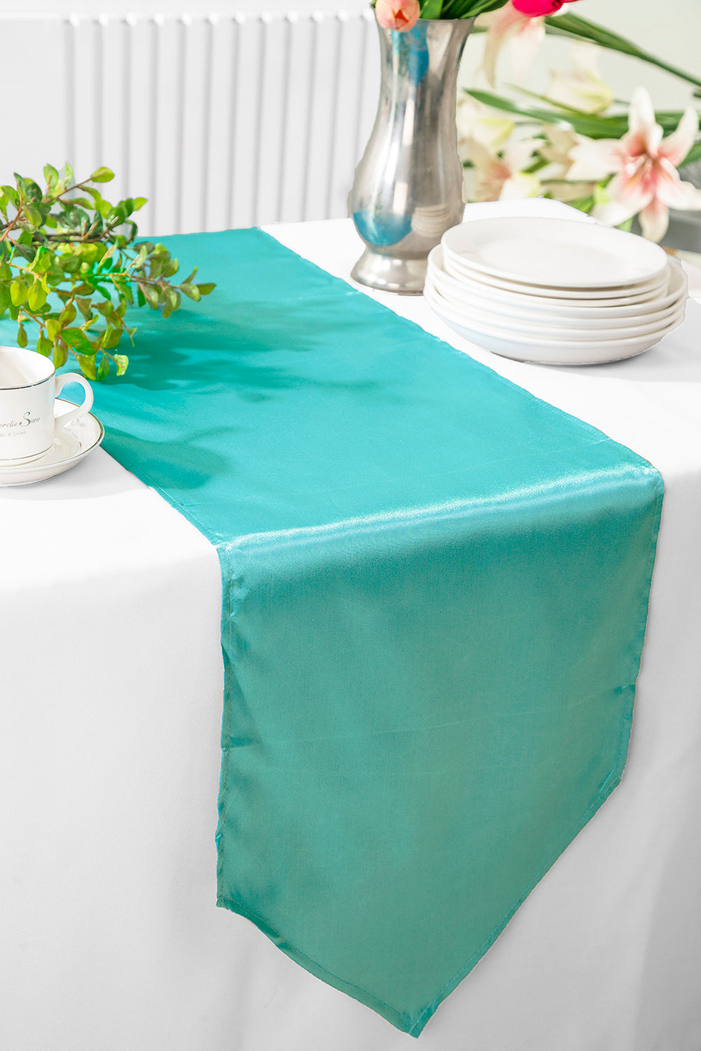 Satin Table Runner 13.5x108 Pool Blue