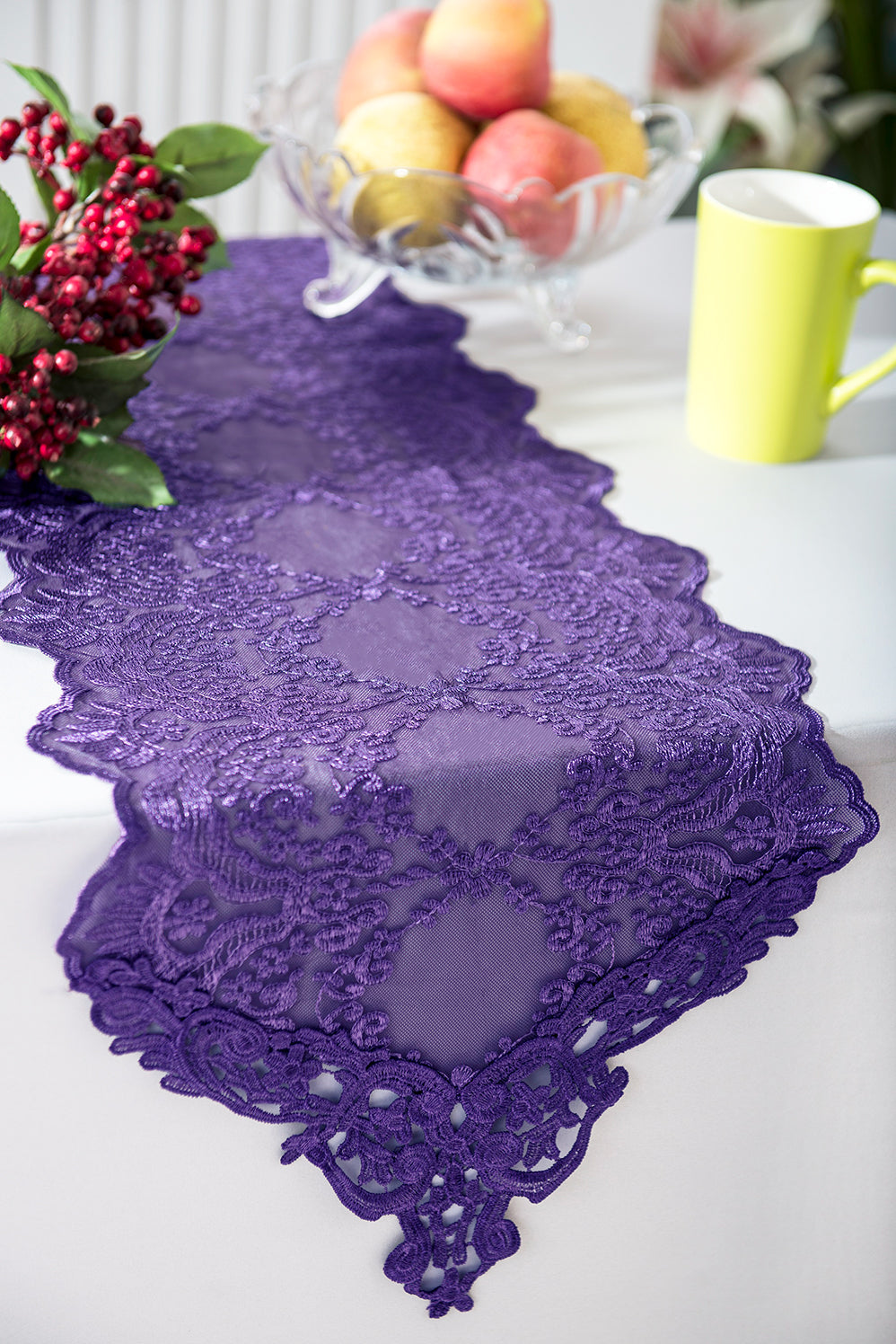 Lace Table Runner 13x108 Eggplant