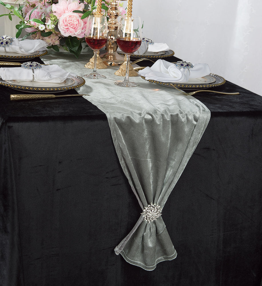 Velvet Table Runner 13x108 Silver