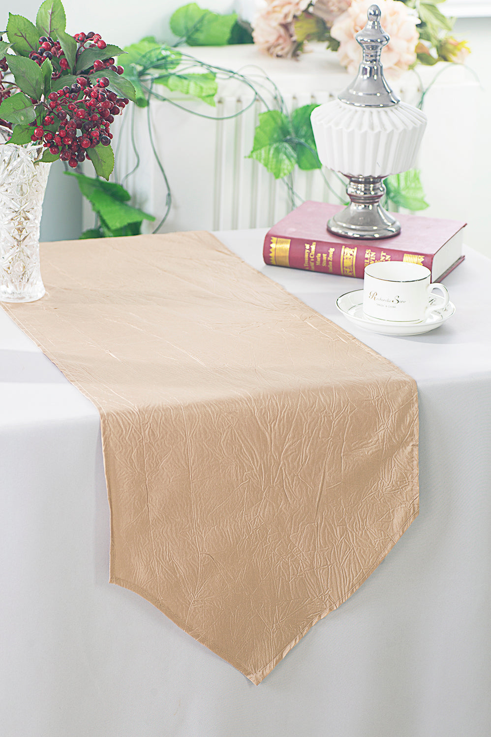 Crushed Taffeta Table Runner 13x108 Champagne