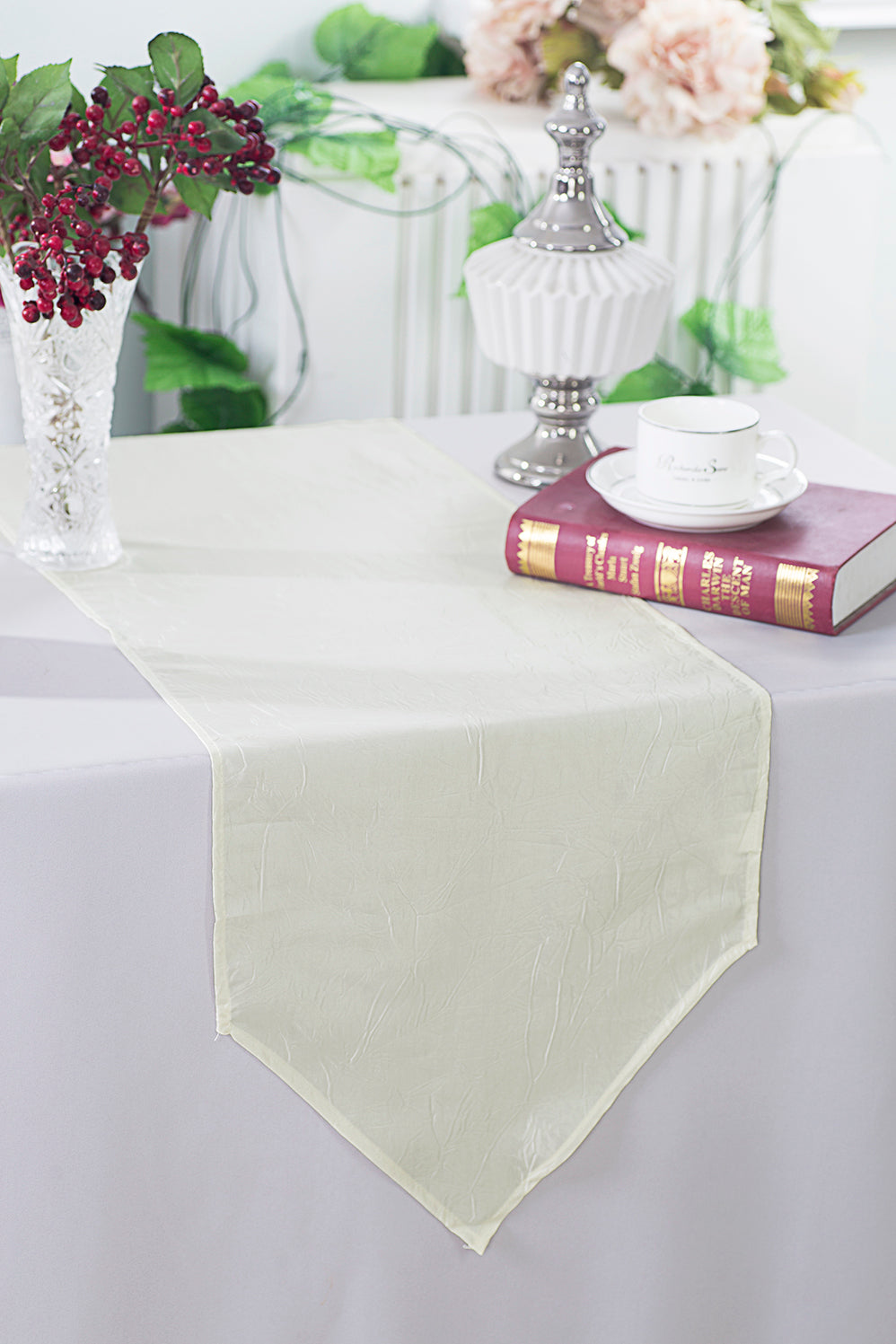 Crushed Taffeta Table Runner 13x108 Ivory
