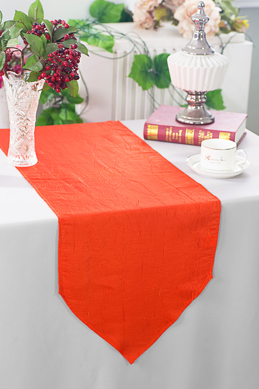 Crushed Taffeta Table Runner 13x108 Orange