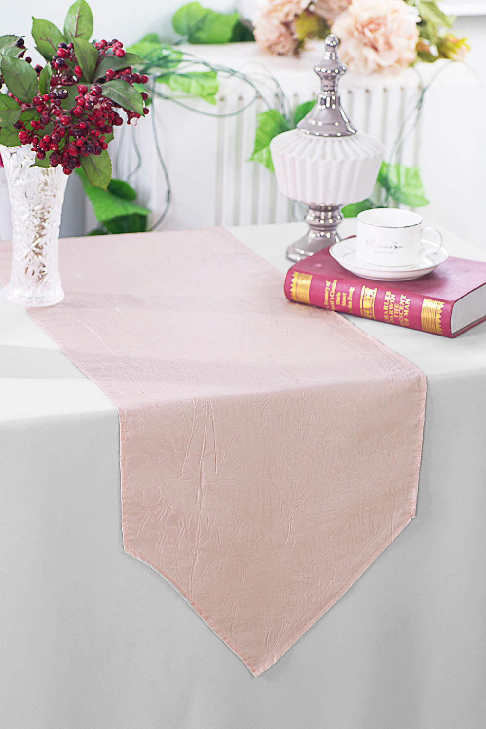 Crushed Taffeta Table Runner 13x108 Blush Pink