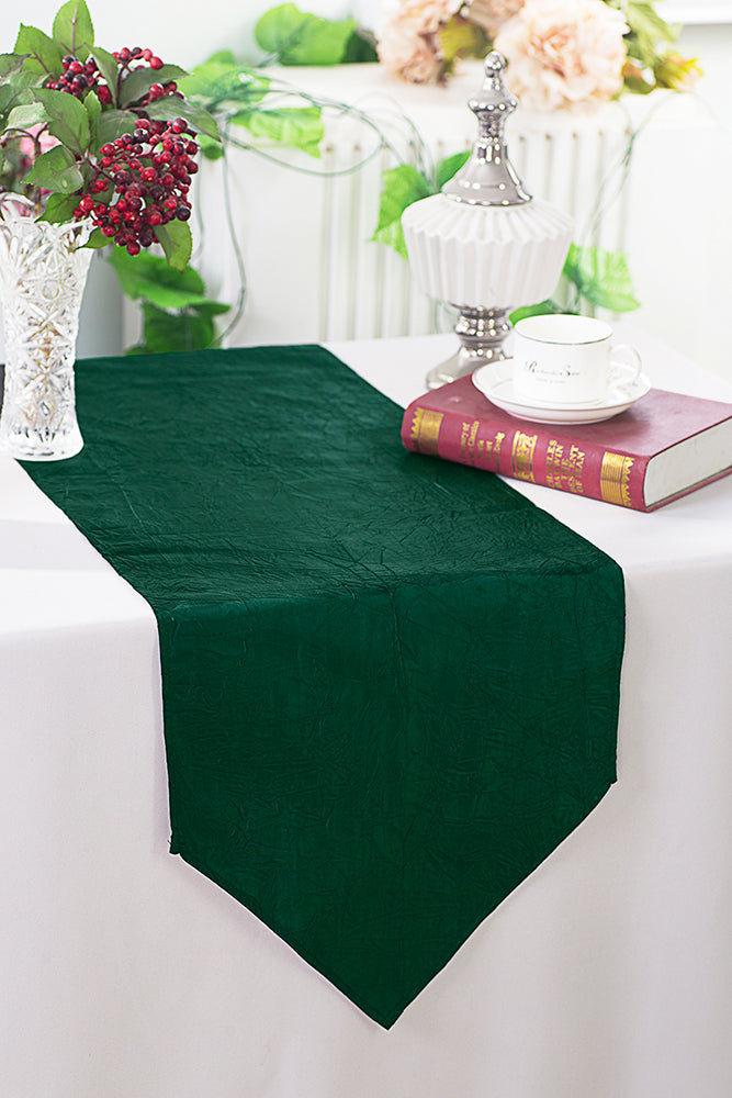 Crushed Taffeta Table Runner 13x108 Hunter Green/Holly Green
