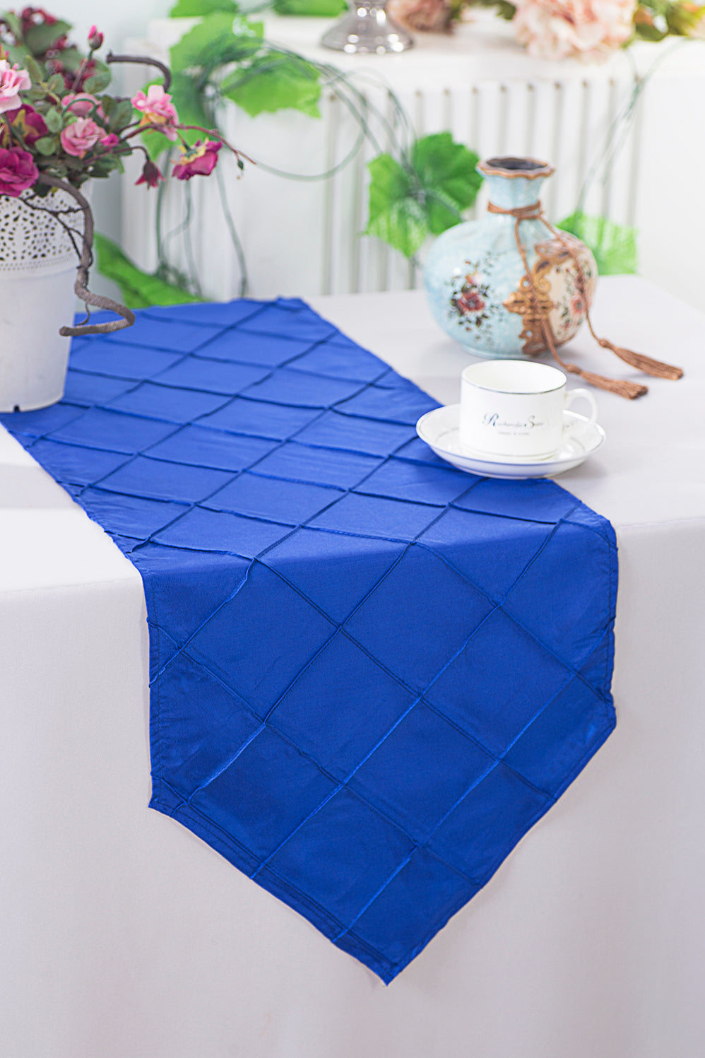 Pintuck Taffeta Table Runner 13x108 Royal Blue