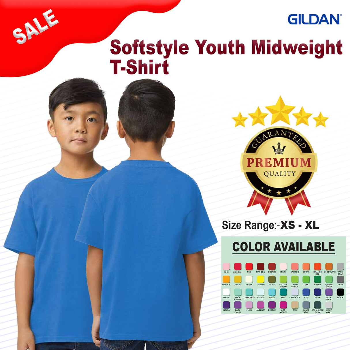 Gildan® Softstyle Youth Midweight Crewneck Short Sleeve T-Shirt