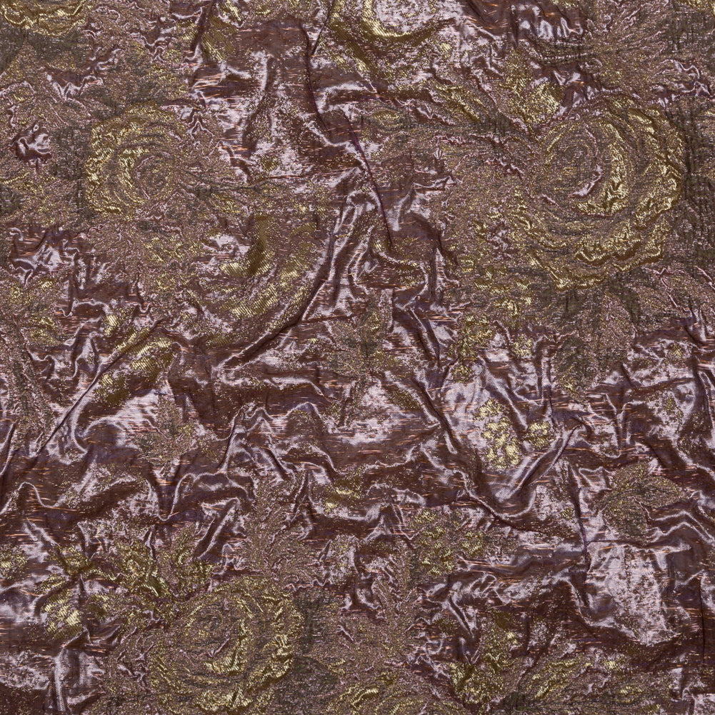 Metallic Mauve Wine and Golden Egg Floral Luxury Double Layer Organza Brocade