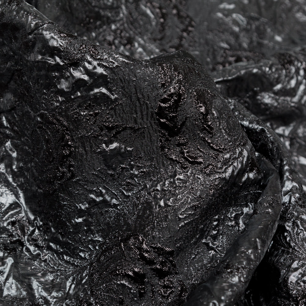 Metallic Gunmetal and After Dark Floral Luxury Double Layer Organza Brocade
