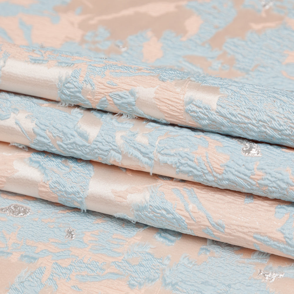 Pearl Blue, Cream Puff, and Metallic Silver Abstract Luxury Brocade