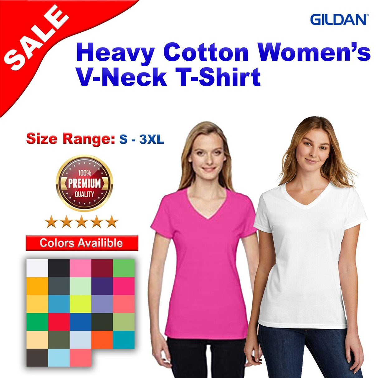 Gildan® Heavy Cotton Women’s V-Neck Short Sleeve T-Shirt