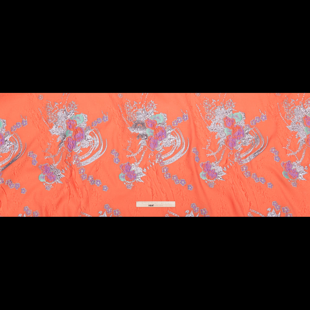 Spearmint, Coral and Metallic Gold Floral Luxury Brocade