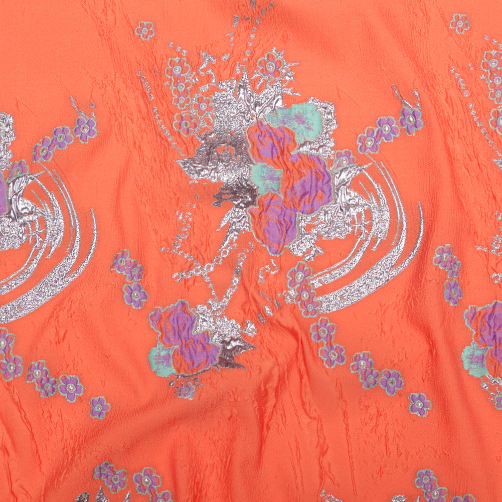 Spearmint, Coral and Metallic Gold Floral Luxury Brocade
