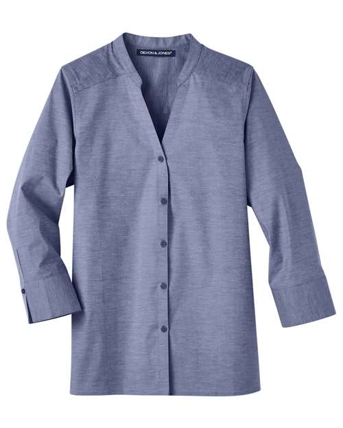 Women's Crown Collection Stretch Pinpoint Chambray Three-Quarter Sleeve Shirt