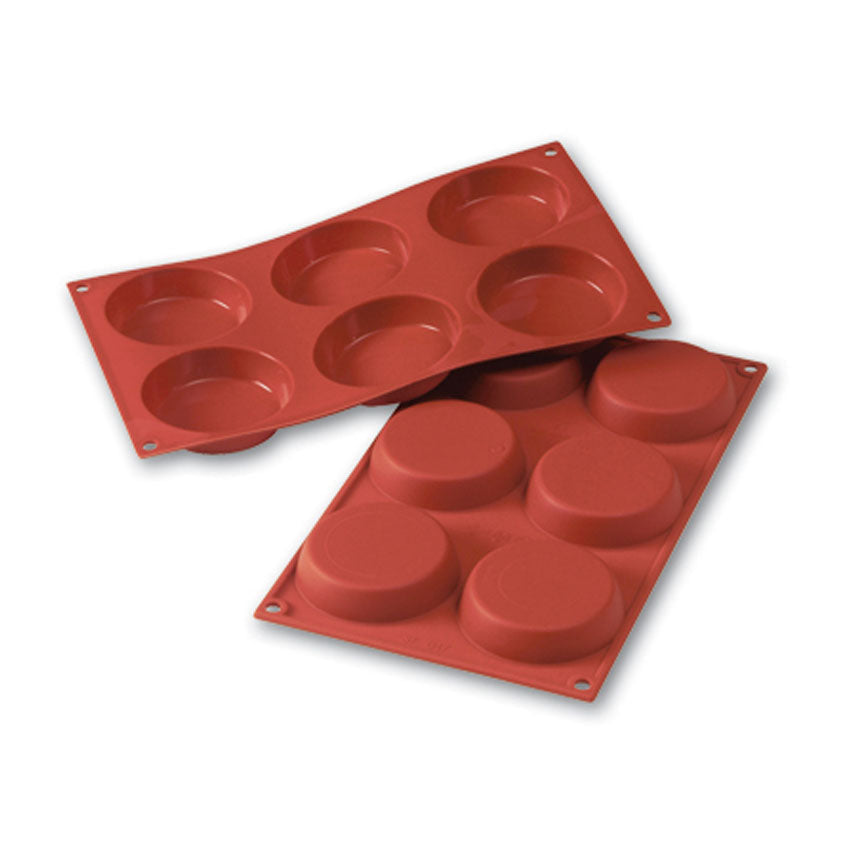 Silikomart Flexible Silicone Non-Stick Flan Baking Mold 2.43 Oz, 3.15" Dia x 0.7" High, 6 Cavities