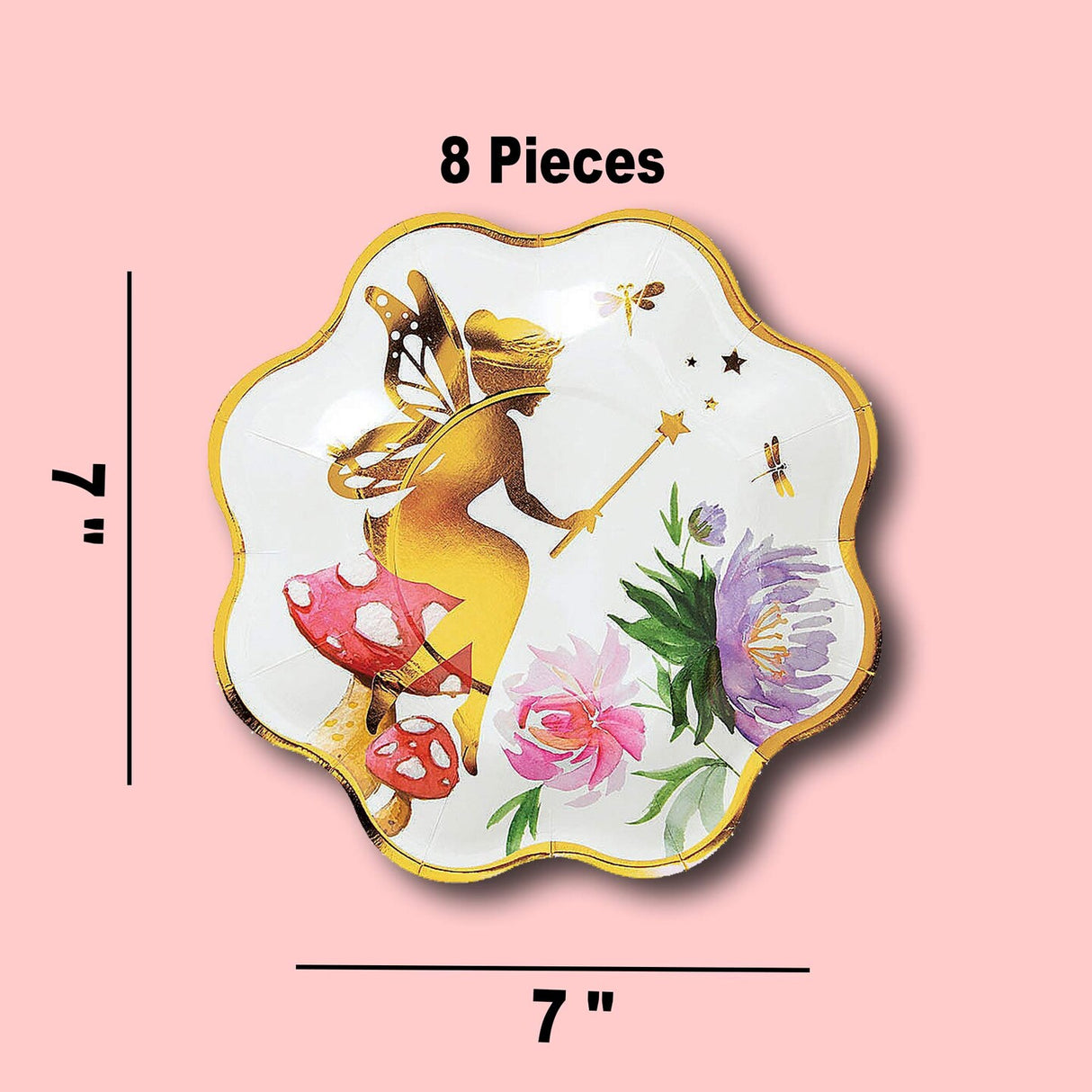 8 Count Iridescent Fairy Scalloped Dessert Plates 7" Paper Plates for Fairy Parties