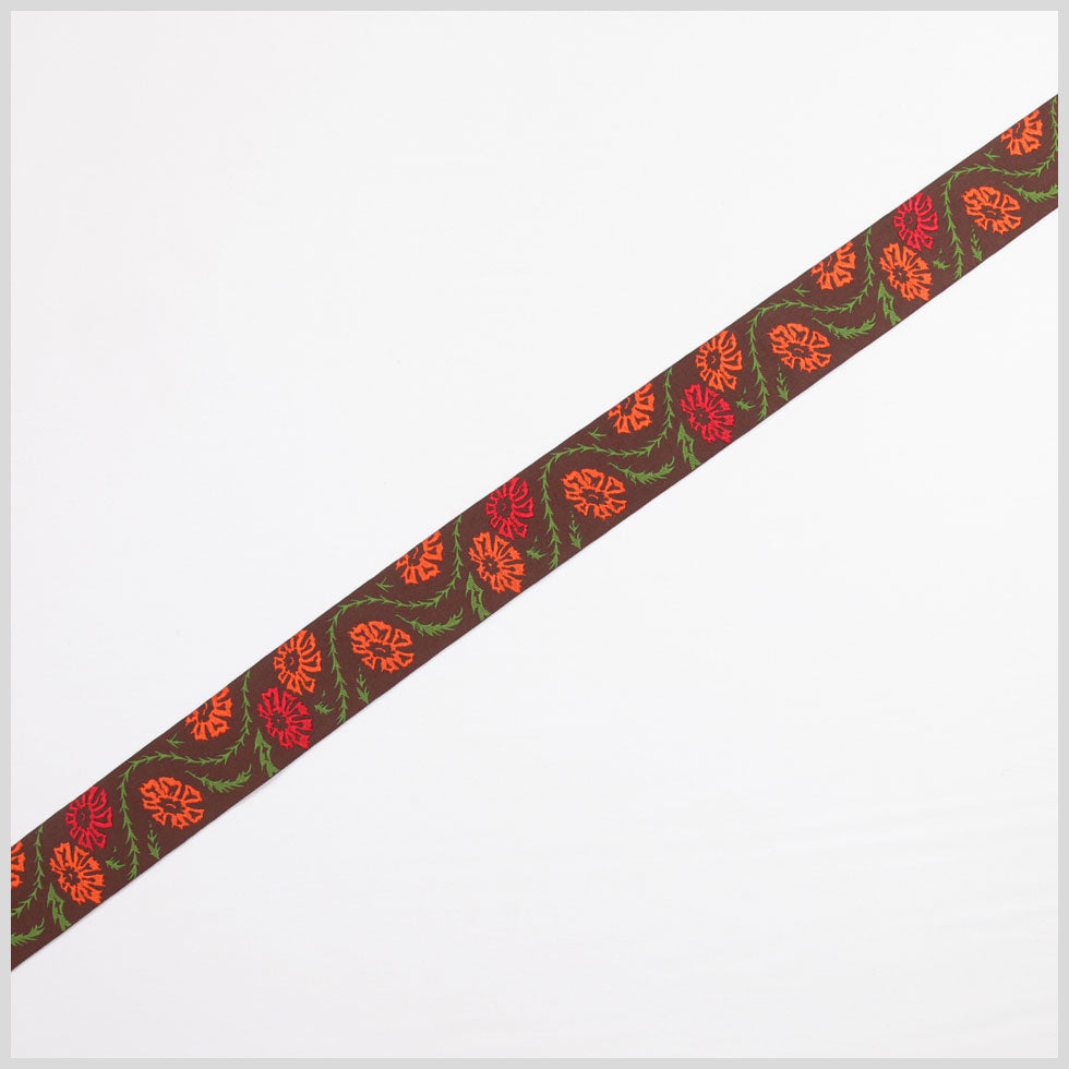 Brown/ Orange Floral French Jacquard Ribbon