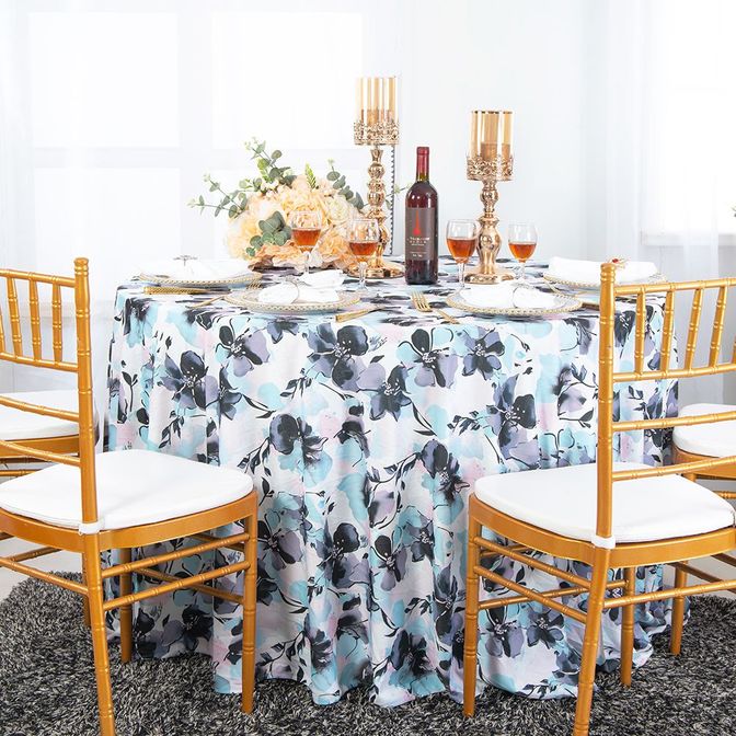 Round Scuba Tablecloth 132 Inch Orchid Black