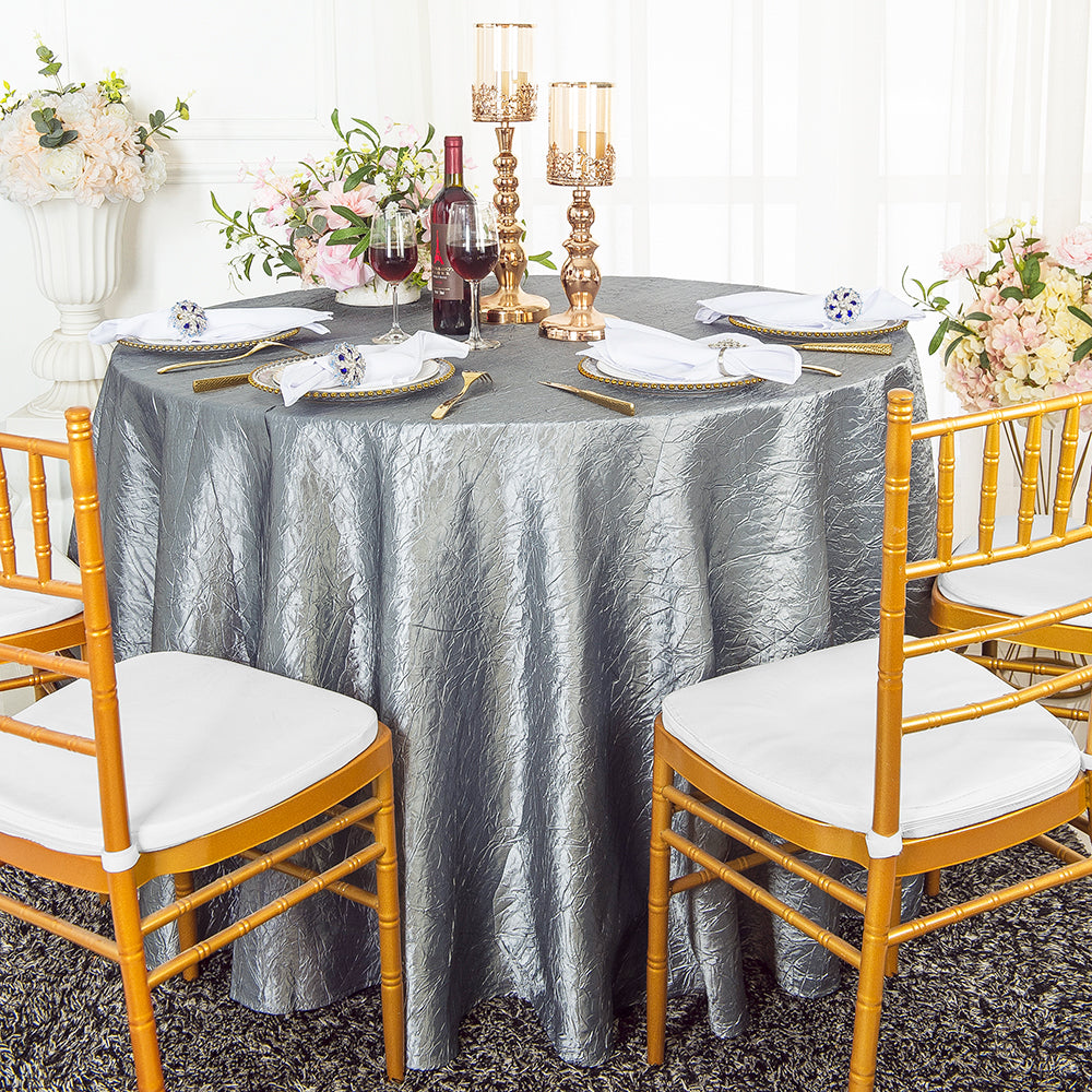 Round Crushed Taffeta Tablecloth 108" Silver