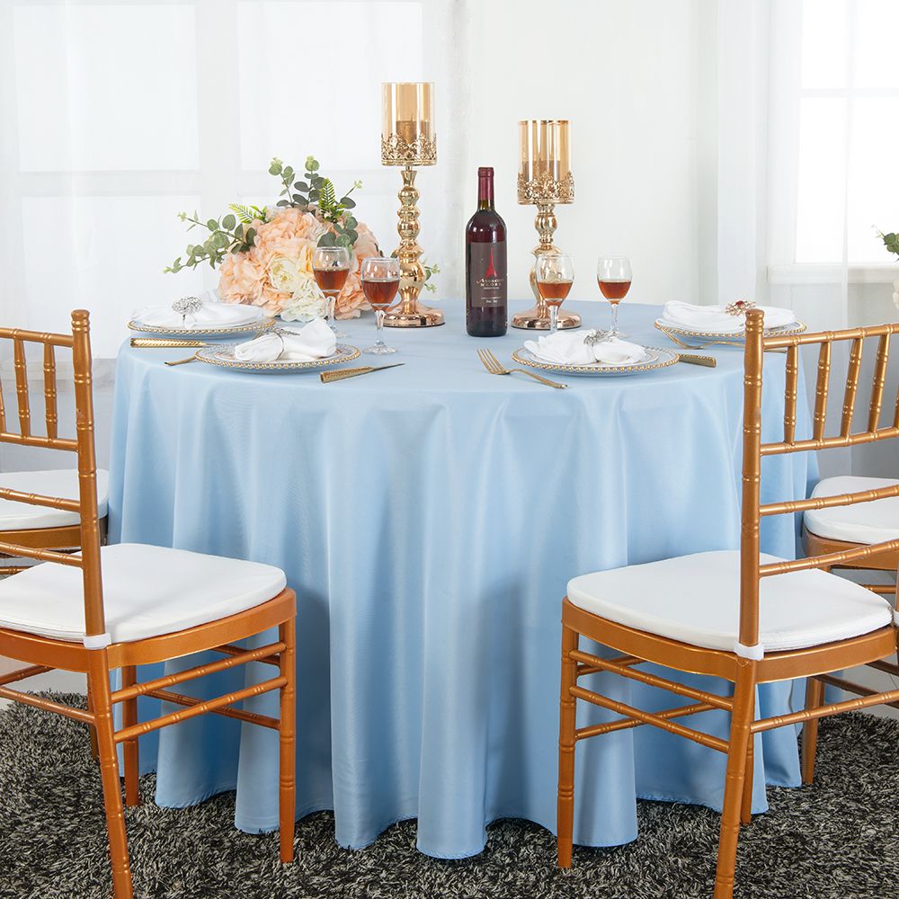 Round Polyester Tablecloth 132" Baby Blue