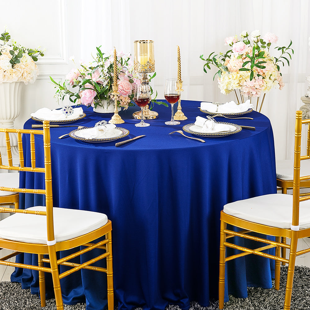 Round Scuba Tablecloth 132 Inch Royal Blue