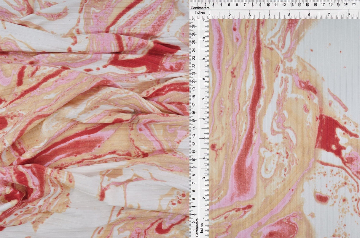 Rib Knit Marble Tie-Dye Print Fabric