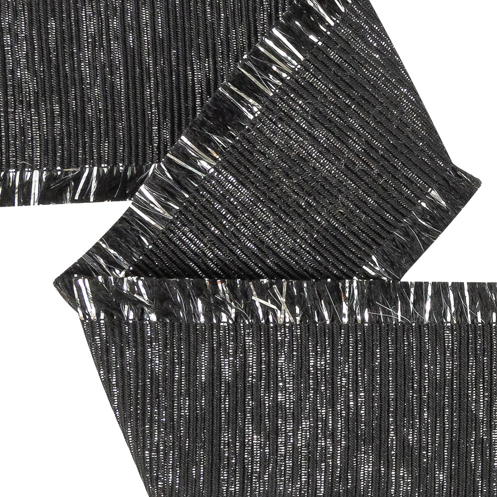 Italian Black and Silver Metallic Grosgrain Ribbon with Fringe - 1.4375"